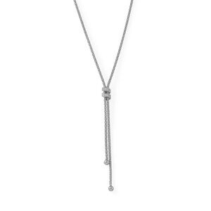 Italian Rhodium Plated Coreana and CZ Lariat Necklace 16" + 2"